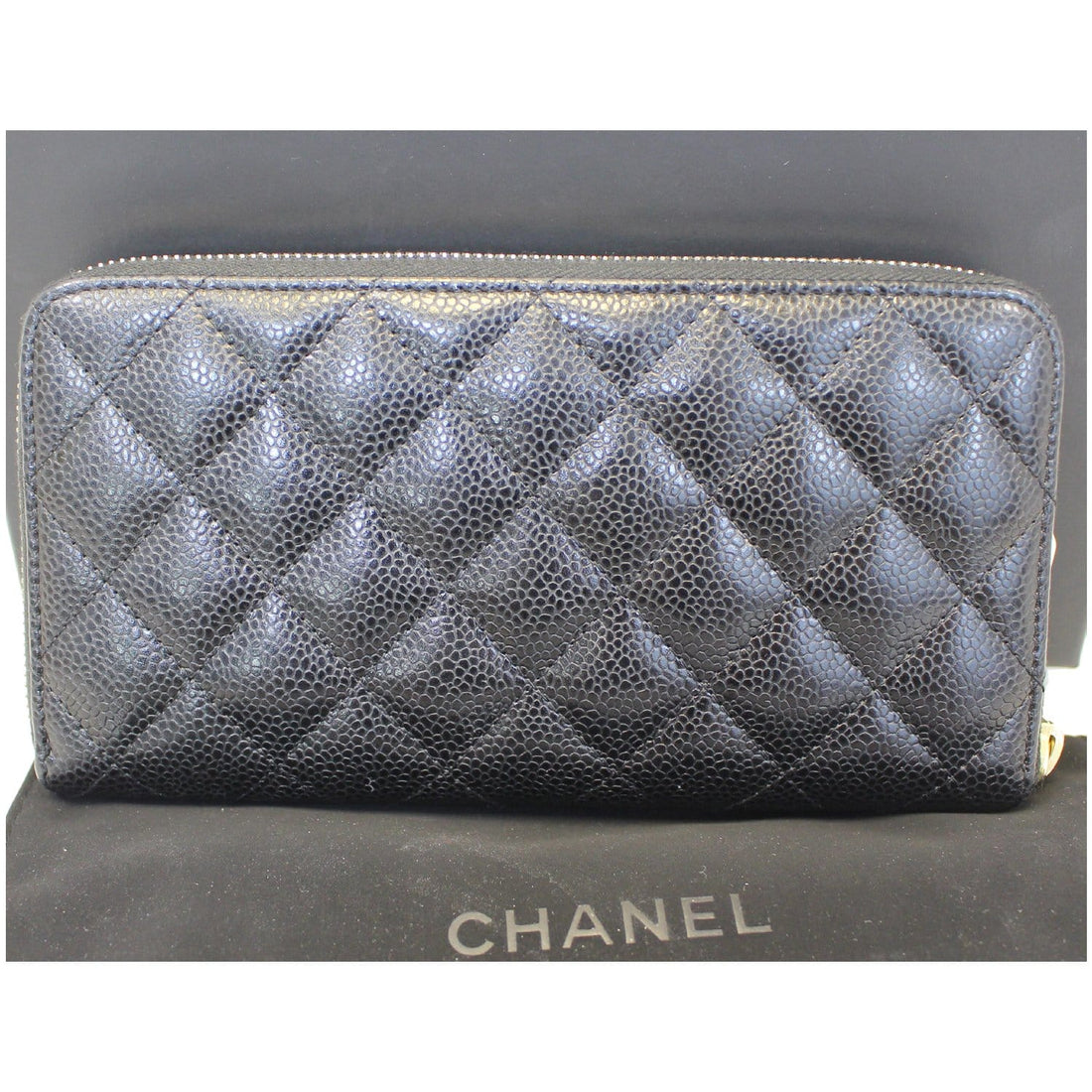 CHANEL Black Caviar Leather Leather Zippy Wallet Black