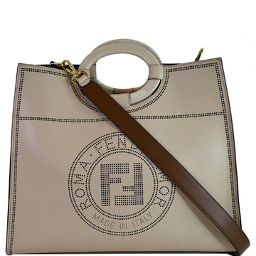 FENDI Runaway Large Perforated Leather Shopper Tote Bag Beige