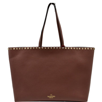 VALENTINO Garavani Rockstud Textured Leather Shopping Tote Bag Dark Rose - 10% OFF