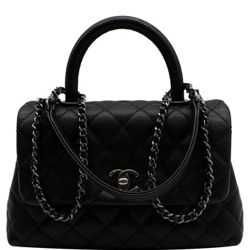 CHANEL Coco Mini Top Lizard Handle Caviar Leather Shoulder Bag Black