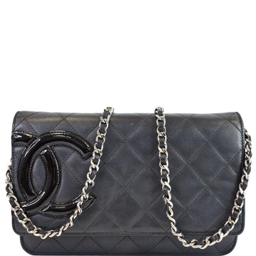 CHANEL Cambon Ligne Quilted Leather WOC Clutch Bag Black