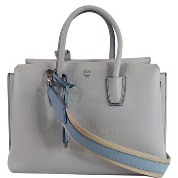 MCM Milla Medium Top Handle Leather Tote Shoulder Bag Light Blue