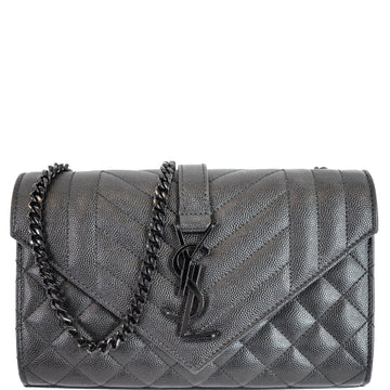 YVES SAINT LAURENT Small Envelope Matelassé Leather Shoulder Bag Black