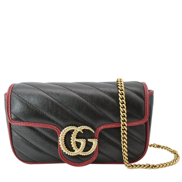 GUCCI GG Marmont Mini MatelassÃ© Leather Shoulder Crossbody Bag Black/Cerise 574969
