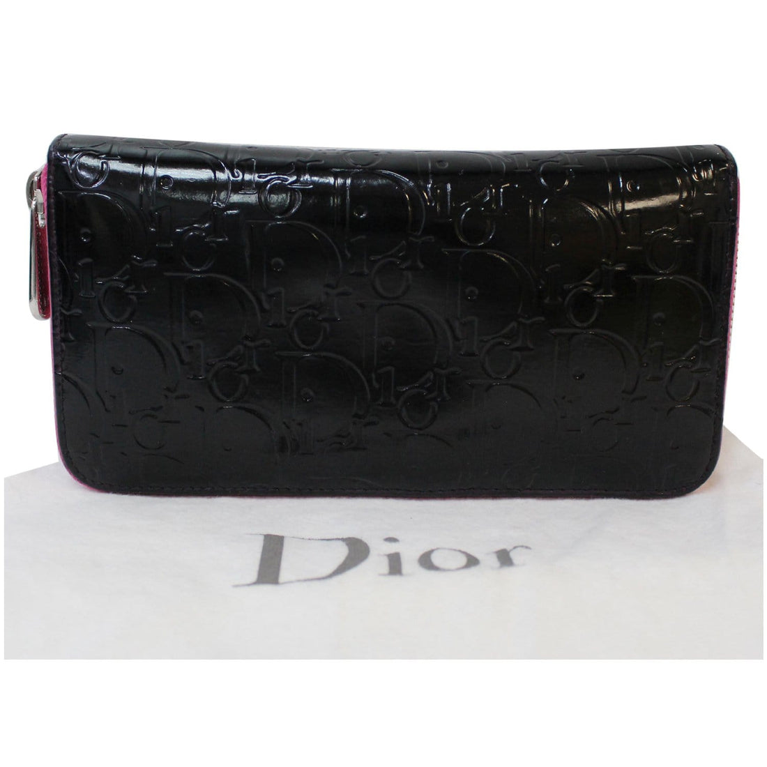 CHRISTIAN DIOR Diorissimo Patent Leather Zip Around Wallet Black