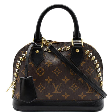 LOUIS VUITTON Studded Alma BB Monogram Macassar Canvas Crossbody Bag Brown