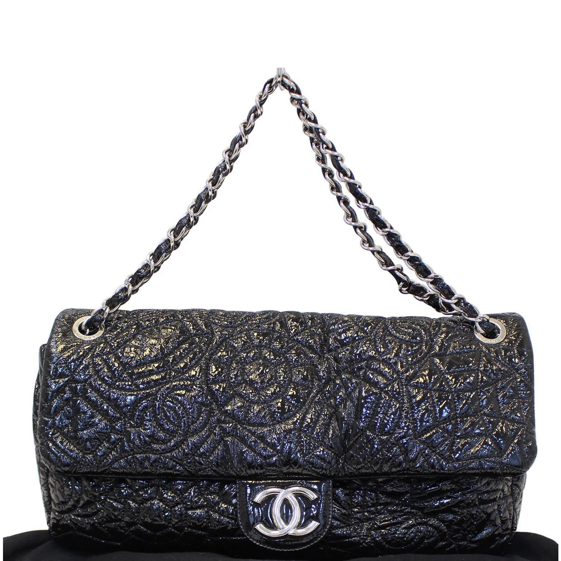 CHANEL Quilted Pattern Jumbo Single Flap Bag Black