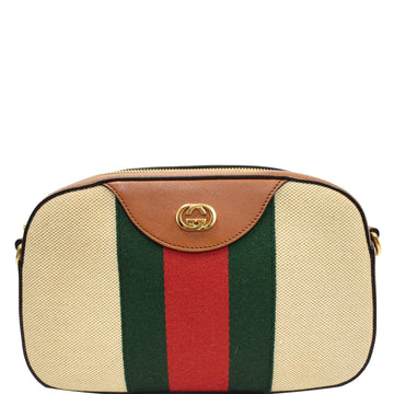 GUCCI  Web Canvas Shoulder Bag Beige 575073