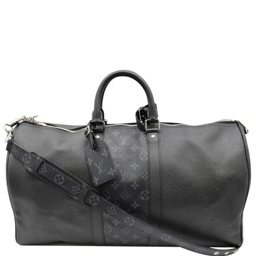 LOUIS VUITTON Keepall 50 Bandouliere Monogram Taiga Leather Travel Bag Black