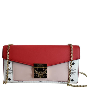 MCM Patricia Block Visetos Leather Crossbody Wallet Red