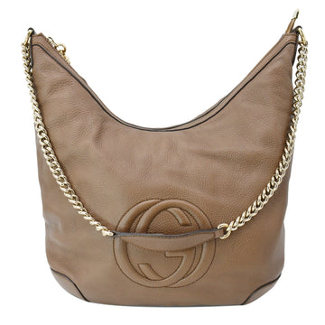 GUCCI Soho Pebbled  Leather Chain Shoulder Bag Maple Brown 308981