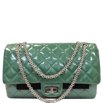 CHANEL 2.55 Reissue Double Flap Patent Leather Shoulder Bag Green