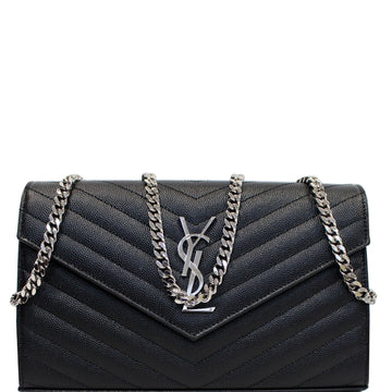 YVES SAINT LAURENT Envelope Leather Crossbody Chain Wallet Black