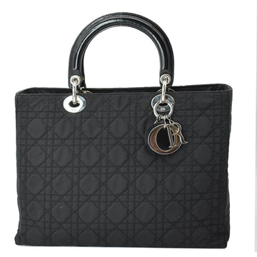 CHRISTIAN DIOR Lady Dior  Nylon Cannage Canvas Tote Bag Black