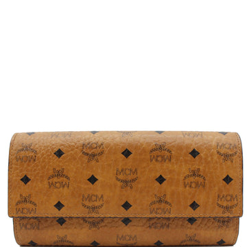 MCM Visetos Two-Fold Monogram Leather Wallet Cognac