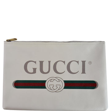 GUCCI Pebbled Leather Medium Logo Portfolio Clutch White 500984 - Last Call