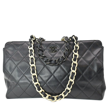 CHANEL  Bekko  Leather Chain Tote Bag Black