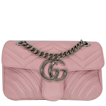 GUCCI GG Marmont Mini MatelassÃ© Leather Shoulder Crossbody Bag Pastel Pink 446744