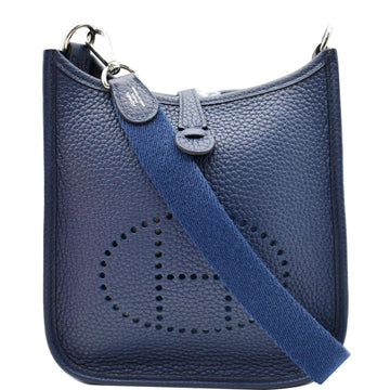 HERMES Evelyne TPM Clemence Leather Crossbody Bag Blue