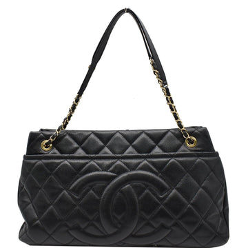 CHANEL Timeless CC Soft Quilted Caviar Leather Shopping Tote Bag Black