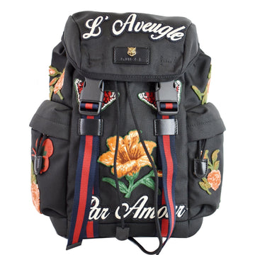 GUCCI Techno Embroidery Fabric Backpack Bag Black 478327