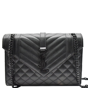 YVES SAINT LAURENT Envelope Mix Matelassé Chain Medium Leather Shoulder Bag Black
