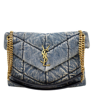 YVES SAINT LAURENT  Puffer Medium Denim Canvas Shoulder Bag Blue