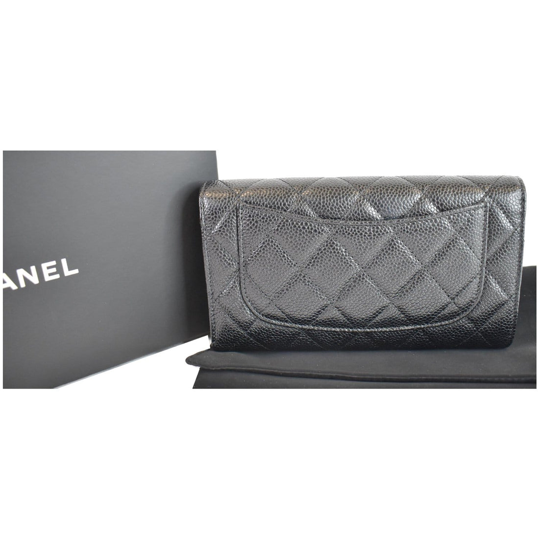 CHANEL Large Flap Quilted Caviar Wallet Black