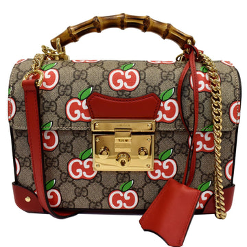 GUCCI Padlock Small GG Supreme Bamboo Top Handle Shoulder Bag Beige 603221