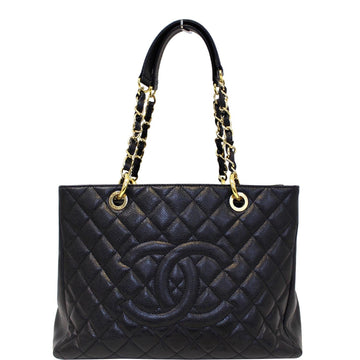 CHANEL Black Caviar Leather Leather Grand Shopping Tote Bag