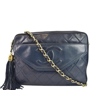 CHANEL  Front Pocket Lambskin Leather Camera Bag Blue
