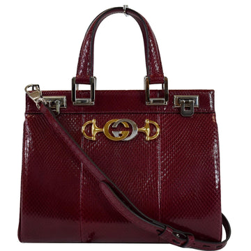 GUCCI Zumi Small Snakeskin Leather Top Handle Bag Bordeaux 569712