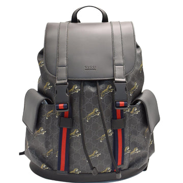 GUCCI Bestiary Tigers GG Supreme Microfiber Backpack Bag 495563 Black