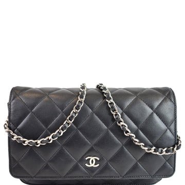 CHANEL Wallet On Chain Lambskin Leather WOC Crossbody Bag Black