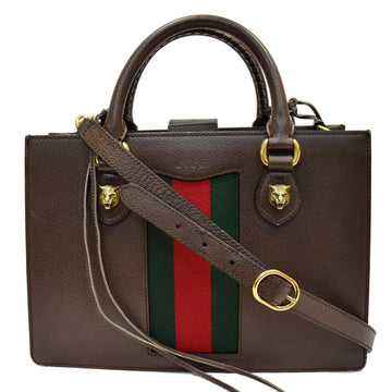GUCCI Animalier Leather Top Handle Shoulder Bag Brown 431277 - 25% OFF