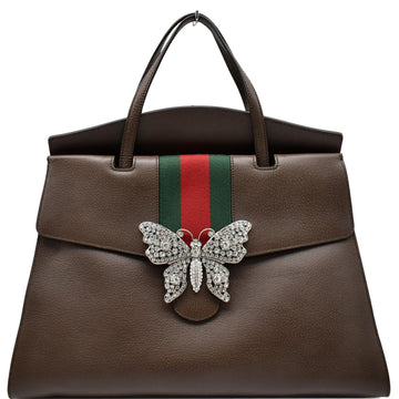 GUCCI Butterfly Linea Totem Leather Large Top Handle Shoulder Bag Brown 500772