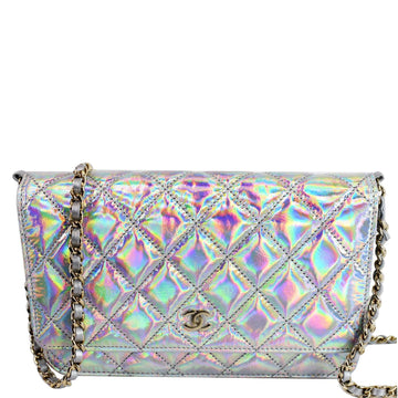 CHANEL Timeless Classic WOC Goatskin Wallet on Chain Bag Iridescent Silver