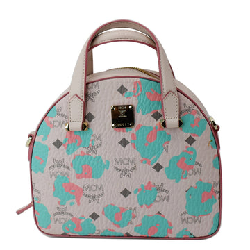 MCM Mini Aren Half Moon Floral Canvas Tote Bag Pink