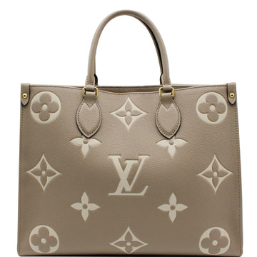 LOUIS VUITTON Onthego MM Giant Monogram Empreinte Shoulder Bag Tourterelle