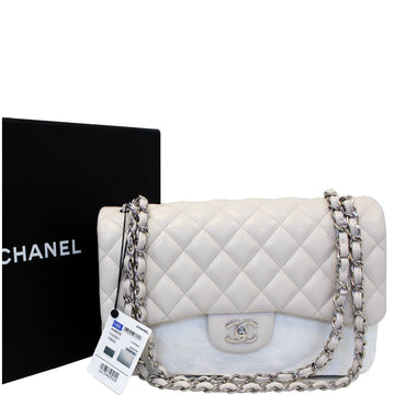 CHANEL Classic Jumbo Double Flap Caviar Leather Leather Ivory Shoulder Bag