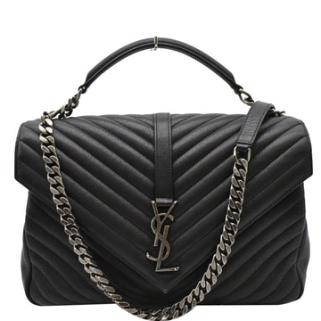 YVES SAINT LAURENT College Medium Flap MatelassÃ© Leather Shoulder Bag Black