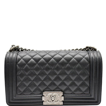 CHANEL Medium Boy Flap Caviar Leather Shoulder Bag Black