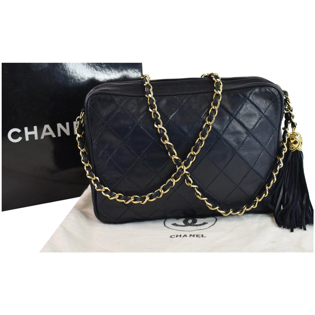 CHANEL  Front Pocket Lambskin Leather Camera Bag Blue