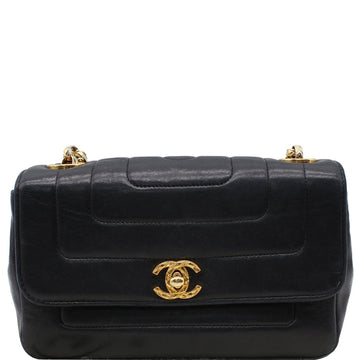 CHANEL  Border Flap Lambskin Shoulder Bag Black