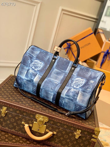 Top Quality Keepall Bandouliere 50 Damier Salt Canvas Ocean Blue For Men, Bags, Travel Bags 19.7in/50cm Top Quality N50059