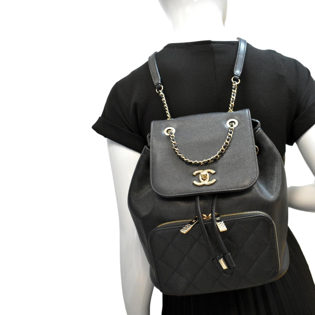 CHANEL Business Affinity Caviar Quilted Backpack Black