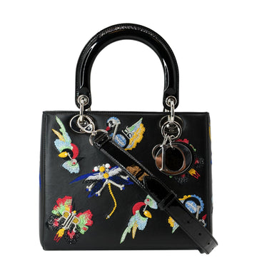 CHRISTIAN DIOR Lady Dior Embroidered  Shoulder Bag Black