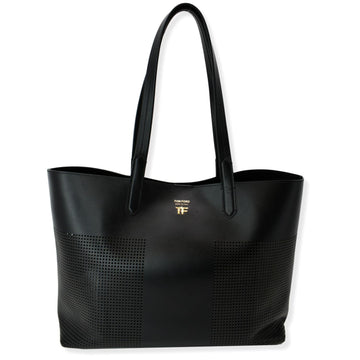 TOM FORD East/West Graphic T Perforated Leather Tote Bag Black