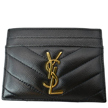YVES SAINT LAURENT Monogram Grain Leather Card Case Black