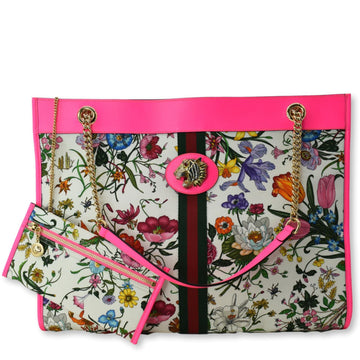 GUCCI Floral Rajah Large Canvas Leather Tote Bag Multicolor 537219